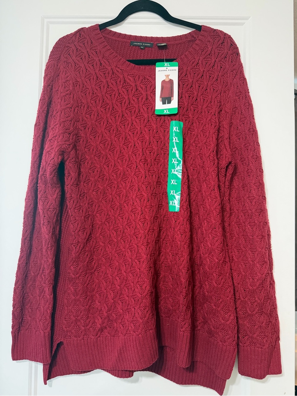 JEANNE PIERRE Cable Knit Crewneck Sweater - Burgundy